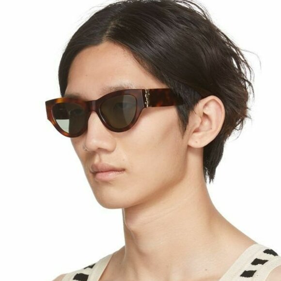 Saint Laurent Men BRAND NEW Sunglasses Havana Green Cat Eye SLM94 008 - Picture 1 of 14